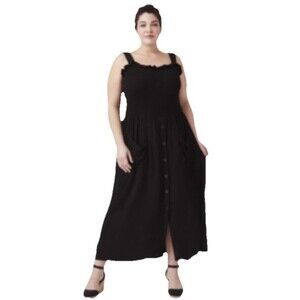 Meri Skye (Dia) Jenna Smocked Midi Dress 2x Black Knit Casual